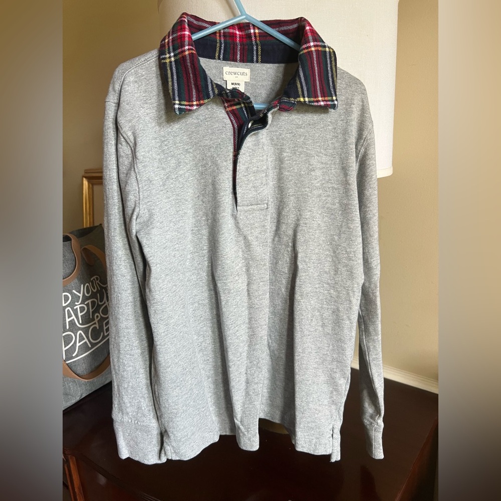 Crewcuts Gray Polo with Plaid Collar